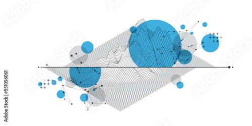 3D grid cyberspace illustration. Trendy abstract wireframe background. Digital technology Mountain. EPS 10 Vector.