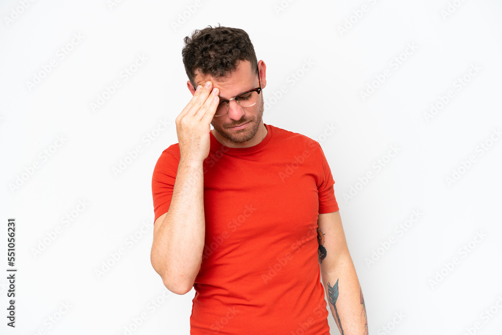 Young caucasian handsome man isolated on white background with headache Young caucasian handsome man isolated on white background with headache