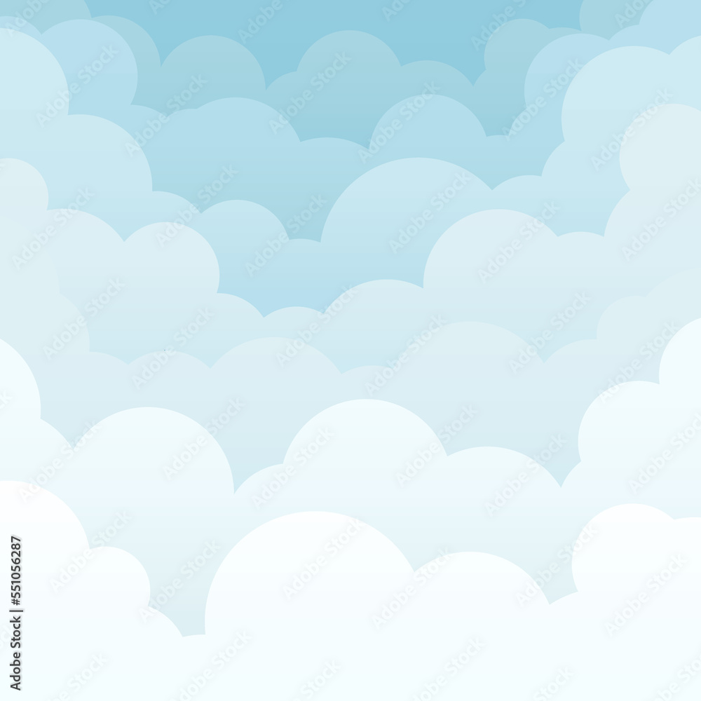 Clouds at dawn in blue hues. Cartoon style. Suitable for printing on paper, for background on postcards, and textiles like printing on clothes. Background from the clouds.