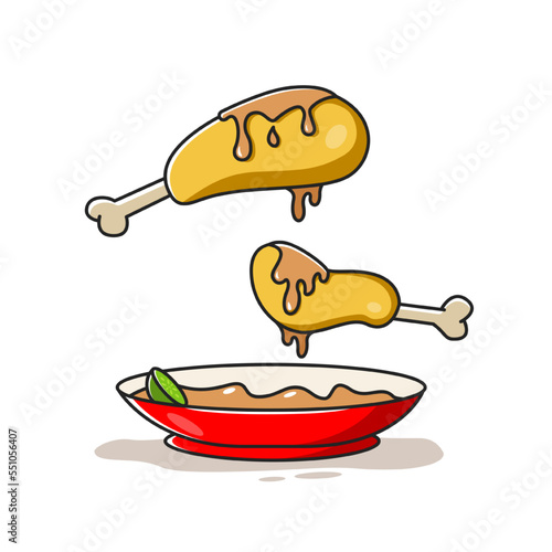 illustration vector graphic of asian food, chicken soup, chicken rice and chicken curry