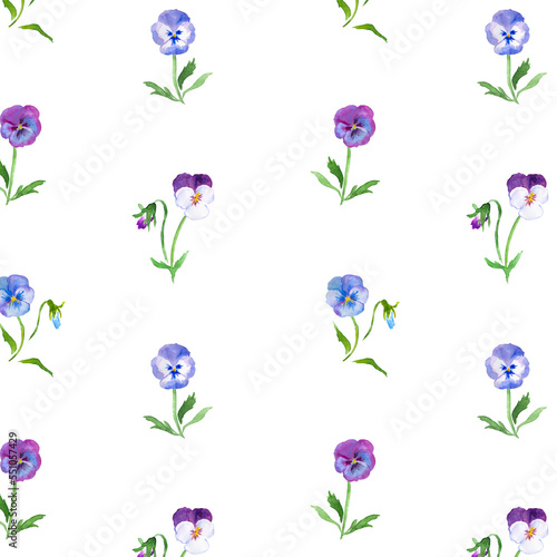 Pansies pattern, fabric pattern, colorful flowers , blue flowers, purple pansy watercolor illustration, floral illustration , blossom 