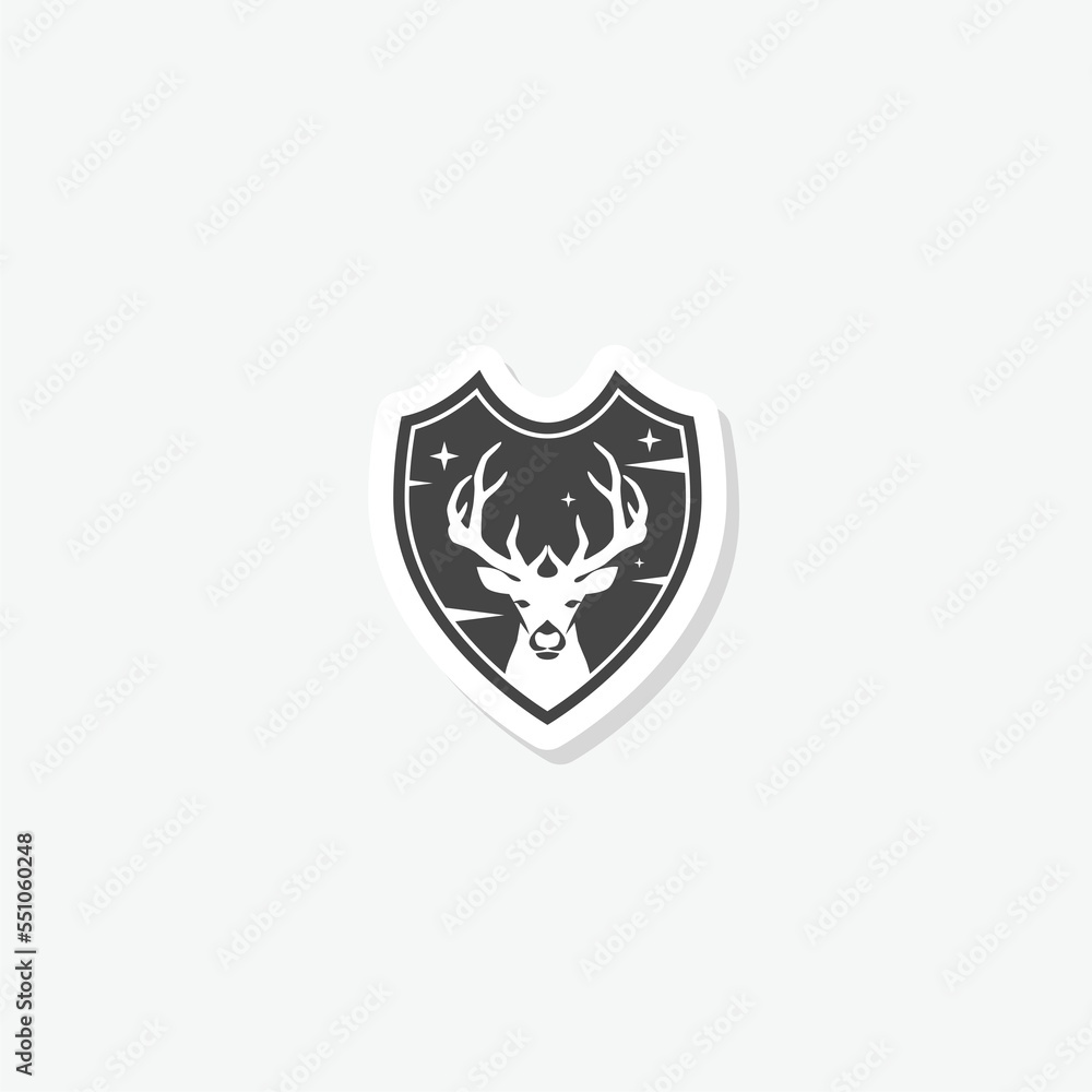 Deer head and shield sticker logo design template Deer head and shield sticker logo design template