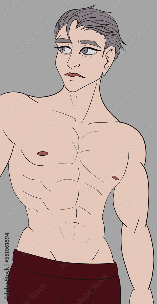 Fototapeta premium male body. Athletic man torso , male beauty with perfect muscular fit body posing, artistic drawings of fitness model.