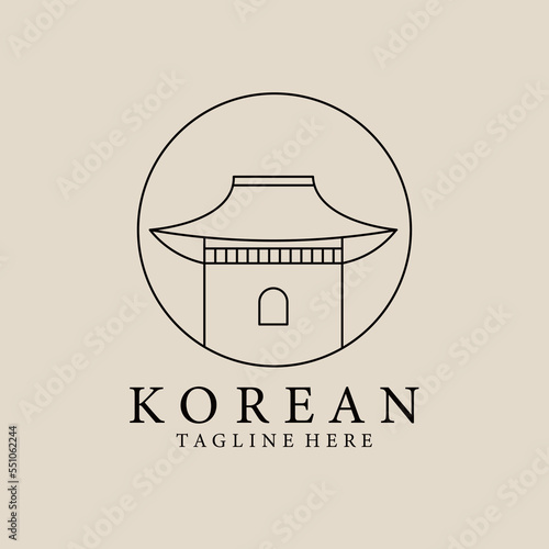 hanok house linear vector logo illustration design, traditional korean architecture logo concept