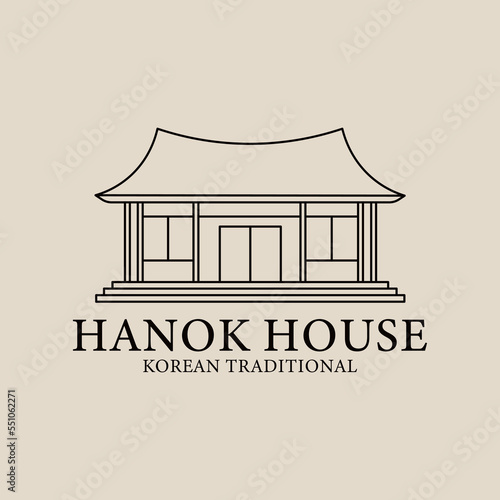 hanok house linear vector logo illustration design, traditional korean architecture logo concept