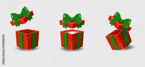 A set of holiday gifts in stripes with a bow.