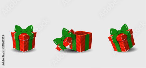 A set of holiday gifts in stripes with a bow.