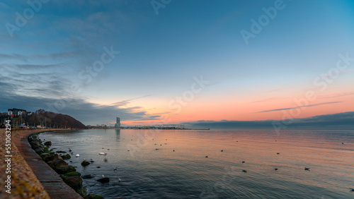 seaside boulevard in Gdynia view of the sea towers