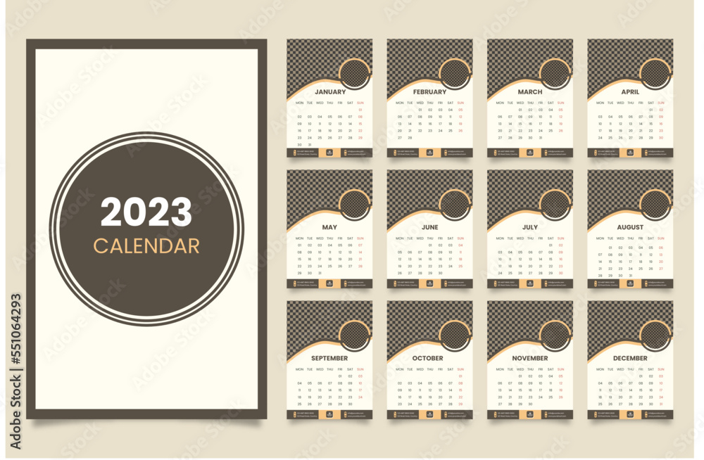 Desk calendar design 2023 year. Calendar for 2023 with a date. Desk