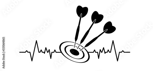 Heartbeat wave. Cartoon dart arrows for dart board game. Successful business strategy concept. Targeted strategies. Success, goals. Dartboard, the darts on the target, arrow darts 