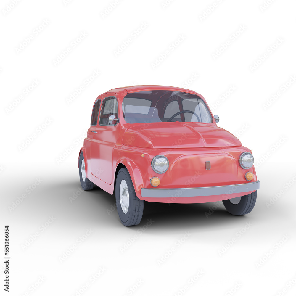 red car Fiat 500 3d render transparent background