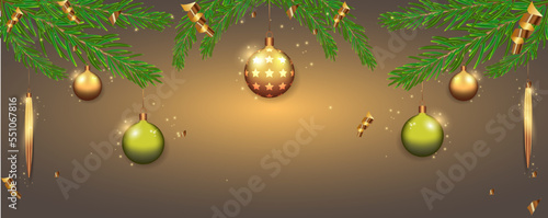 Gold Christmas balls, serpentine  background © Nata Zalesskaya