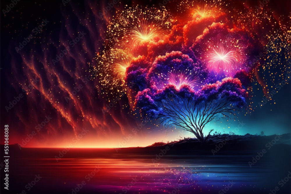 Fireworks in the night sky. Fireworks background illustration