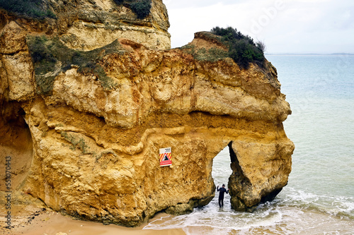 Camilo beach with characteristic cliff and cave, near Ponta da Piedade, Lagos, Algarve, Faro district, Portugal, Europe
 photo