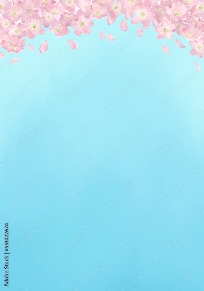 桜と青空の水彩画イラスト背景