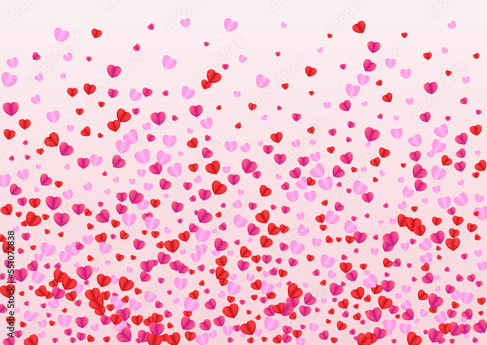 Pinkish Heart Background Pink Vector. Art Illustration Confetti. Violet Abstract Frame. Tender Heart Rain Backdrop. Red Greeting Texture.