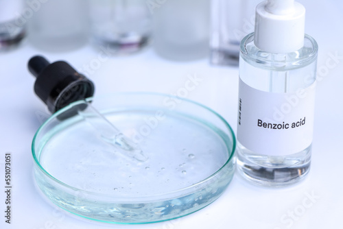 benzoic acid in a bottle, chemical ingredient in beauty product