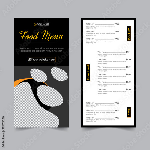 food flyer for restaurant menu card design, cooking recipe for fast food, burger or cocktail party, food poster business dl flyer template