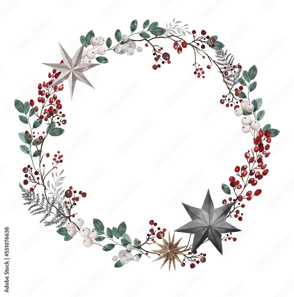 Watercolor winter Christmas wreath on the white isolated background. Winter bouquet. Watercolor winter Christmas wreath on the white isolated background. Winter bouquet.