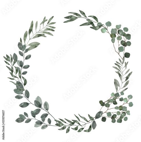 Winter Christmas watercolor wreath on the white isolated background. Holiday Greetings. 