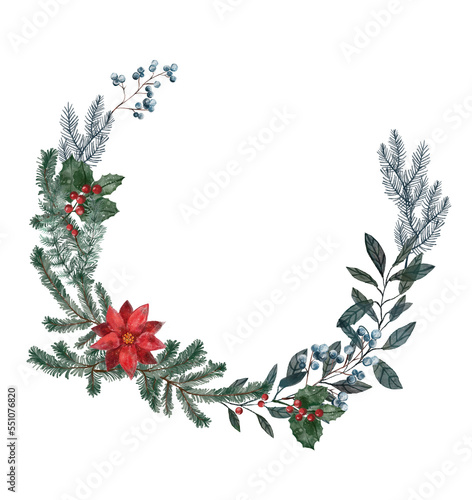 Wallpaper Mural Watercolor winter Christmas wreath on the white isolated background. Winter frame bouquet.   Torontodigital.ca