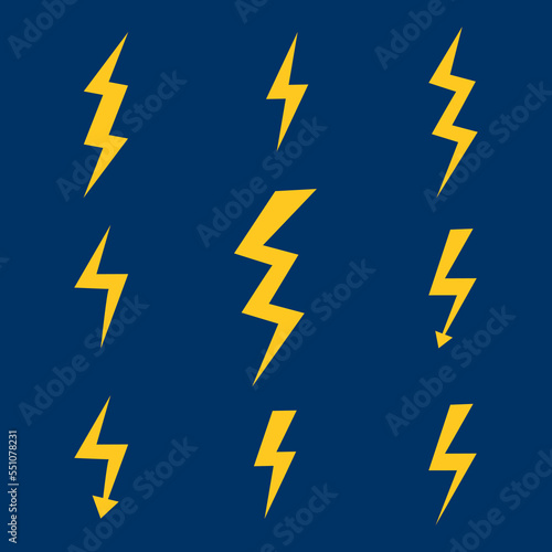 Lightning. Thunder icon. electricity icon isolated on blue background vector eps