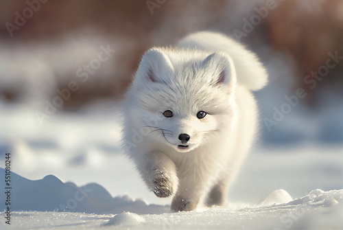 Baby Arctic fox (Vulpes Lagopus) in snow habitat, winter landscape, Generative AI © Bhavdip