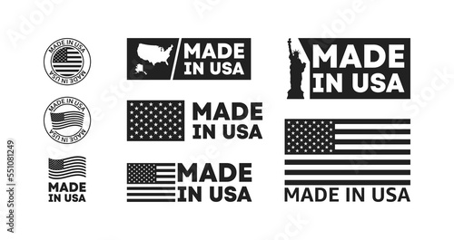 Made in usa labels, signs. American product template. Vector EP 10