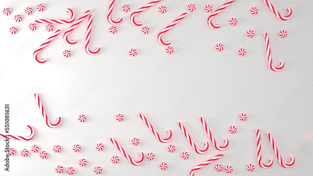 3D Candy Canes Holiday Background With Copy Space 3D Candy Canes Holiday Background With Copy Space