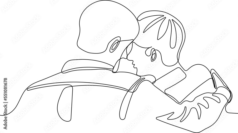 one line drawing of man hugging him self vector minimalism. Single hand ...