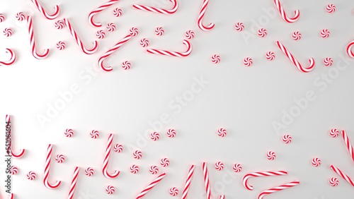 3D Candy Canes Holiday Background With Copy Space