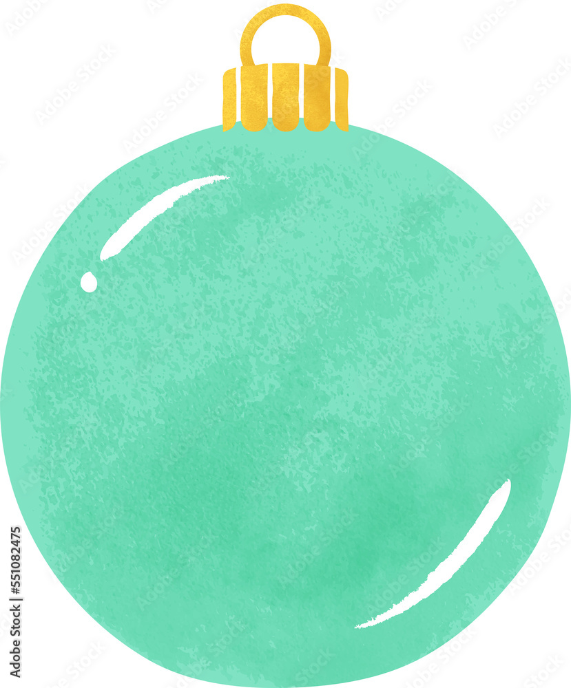 Christmas ball ornament mint green color clipart. Isolated element graphic. Watercolor style