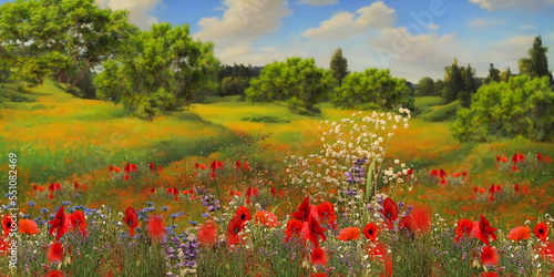  flowers on field in forest beautiful summer nature landscape