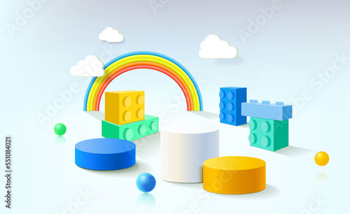 Podium empty display scene presentation for kids or baby product placement 3d background.