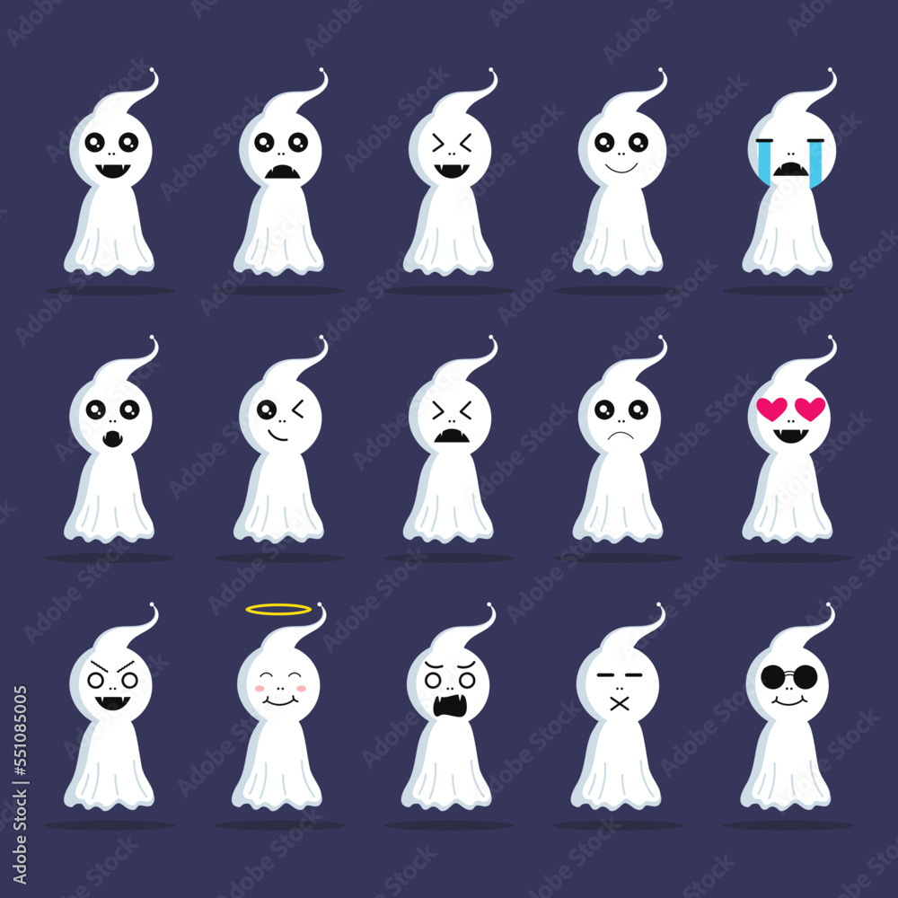 Cute ghost cartoon halloween characters funny spooks and different emotions Cute ghost cartoon halloween characters funny spooks and different emotions