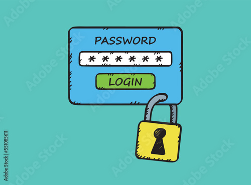 A hand-drawn illustration of blocked access. A password must be entered to gain access.