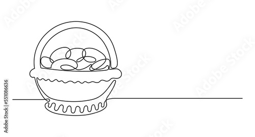 Easter basket full of eggs. Continuous line drawing.