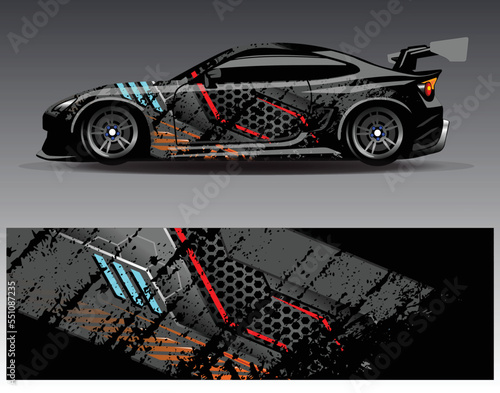 Car wrap design concept. Abstract racing background for wrapping vehicles  race cars  cargo van  pickup trucks  and racing livery.