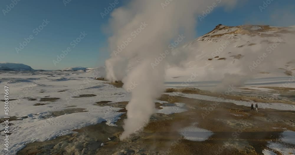 aerial view on fumaroles steam in geothermal area hverir aerial view on fumaroles steam in geothermal area hverir
