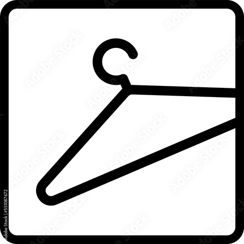 Black fashion store outline symbol, flat shirt cloth hanger icon isolated on white background, closet fitting room icon