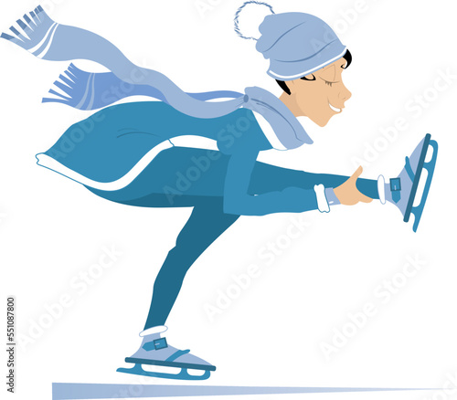 Skating young woman illustration.
Winter sport. Skating young woman in blue clothes. Isolated on white background
