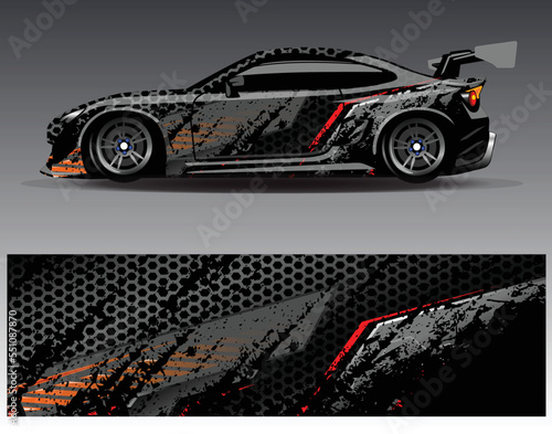 Car wrap design concept. Abstract racing background for wrapping vehicles race cars cargo van pickup trucks and racing livery.