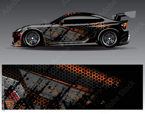 Car wrap design concept. Abstract racing background for wrapping vehicles  race cars  cargo van  pickup trucks  and racing livery.