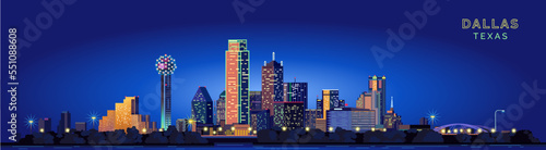 Dallas city night modern buildings vector illustration. state of Texas.	 photo