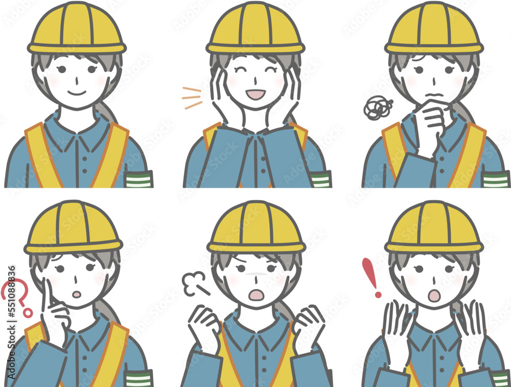 若い女性作業員の色々な表情 若い女性作業員の色々な表情