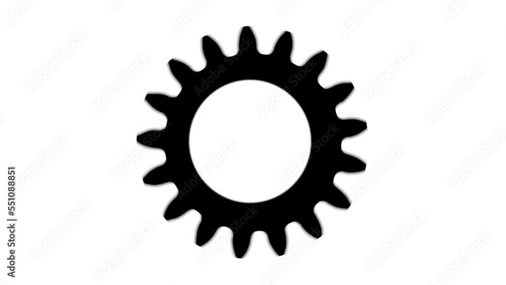 Black gears starts spinning, spins and stops clockwise on a white background. Black gears starts spinning, spins and stops clockwise on a white background.