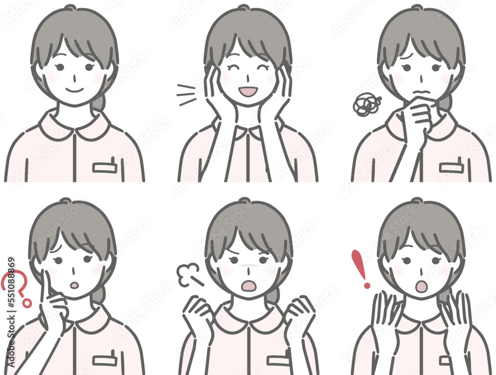 若い女性看護師の色々な表情