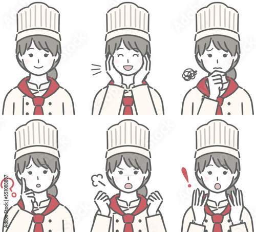 若い女性コックの色々な表情