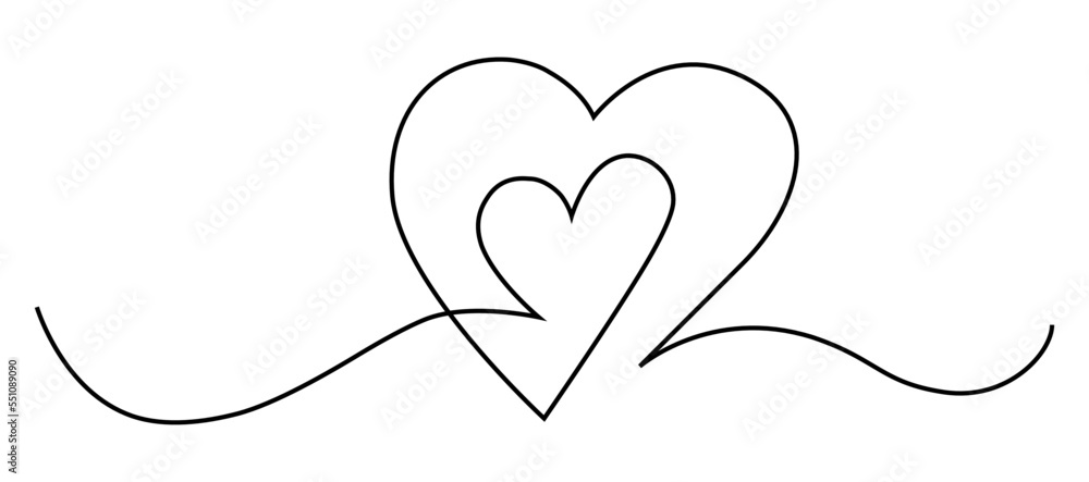 Two hearts. Abstract illustration. Vector. Continuous linear illustration. Suitable for a logo in the field of beauty.
