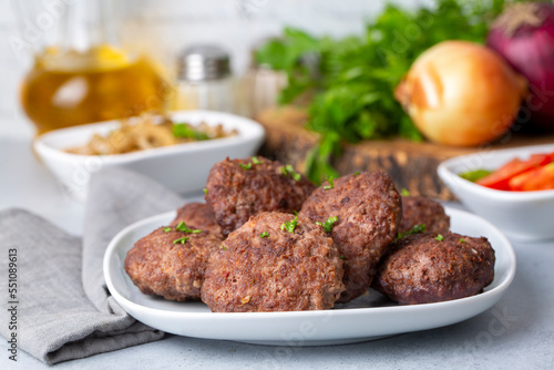Traditional Turkish food; Turkish meatballs, Turkish name; Akcaabat kofte or kuru kofte)